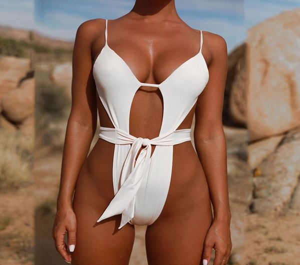 

high cut leg swimwear one piece swimsuit women waist bandeau monokini thong bodysuit white beachwear brazilian bathing suit1309537