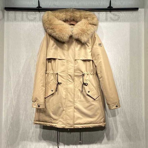

women's down & parkas designer 2022 slim and thickened large fur neck zipper waist wrapped white goose korean short fit coat 4cm7, Black