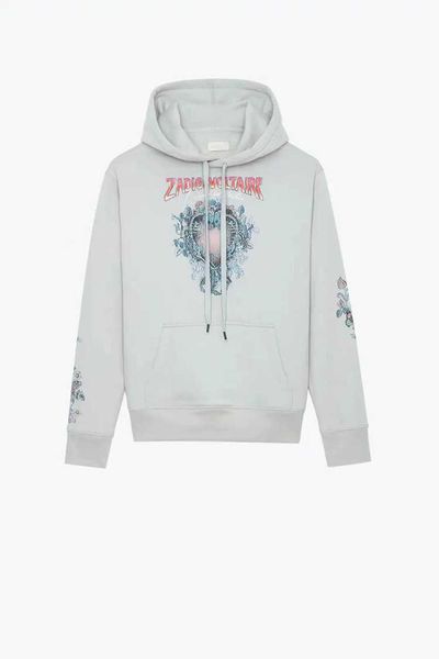 

zadig voltaire apparel classic fashion brand crew neck sportswear love skull flower white ink digital printing fleece designer tide women lu, Black