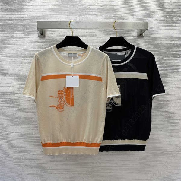 

designer tshirt summer pullover knit front knit fabric patchwork back piece 19mm 100% silk twill circle carriage print short sleeve jumper t, White