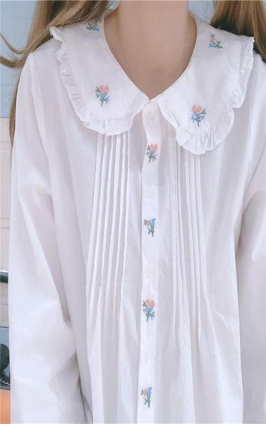 

women039s blouses autumn japanese girl blouse mori sweet floret embroidery creasing doll collar solid color shirt women 3449408, White