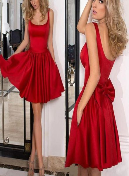 

elegant red bow arabic mini homecoming dresses scoop satin african knee length short prom dress cocktail graduation party club wea8822628, Blue;pink