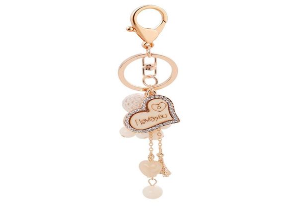 

heart love key rings jewelry rhinestone keychains chain fashion design bead ball pendant bag charms metal car keyring holder gifts6067089, Slivery;golden
