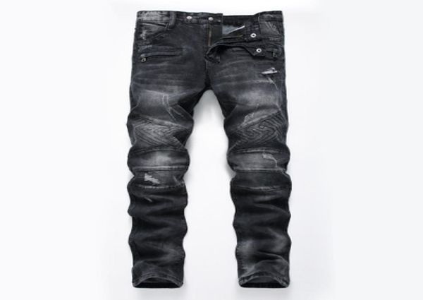 

original new fashion men jeans brand straight fit ripped jeans italian designer distressed denim homme6882061, Blue