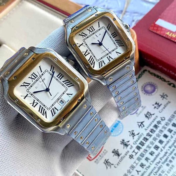 

designer santos watch automatic movement watches d4q9 sapphire mirror date uhr montre carter with box perfect gift prx relojo homme, Slivery;golden