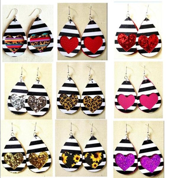 

30pairs new simple water drop teardrop pu leather earrings for women7328693, Silver