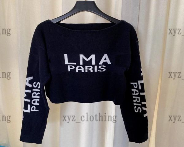 

balck color newly female sweater shirts white letters long sleeve slash neck knitted shirts short style autumn sweaters 2022f6416492, White;black
