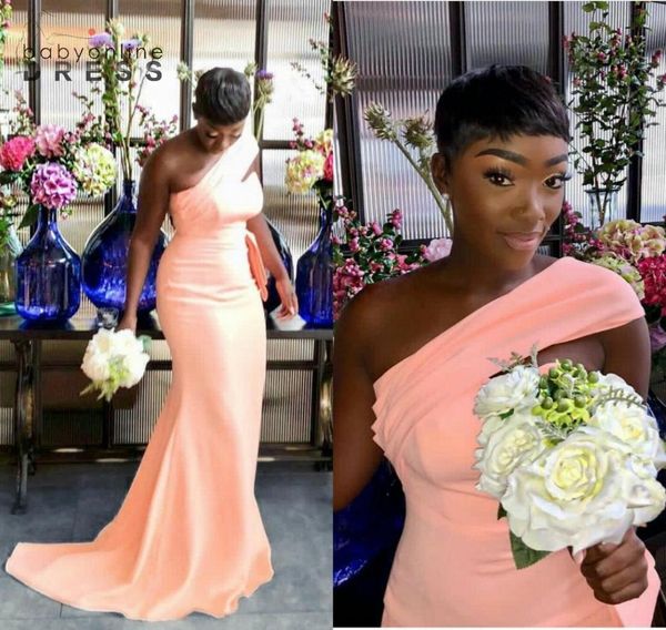 

one shoulder mermaid bridesmaid dresses pleats garden country women wedding guest evening party gowns maif of honor dress plus siz3401846, White;pink