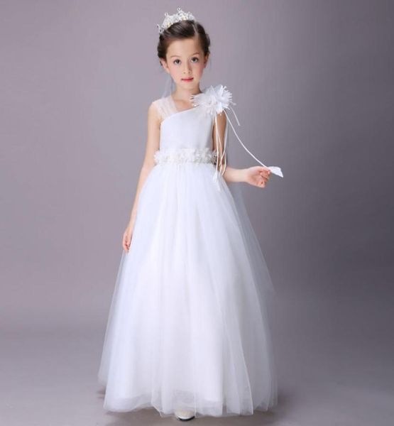 

super elegant girl wedding bridesmaid dresses summer white long tulle evening party princess costume lace teenage flower gir4539365, White;blue