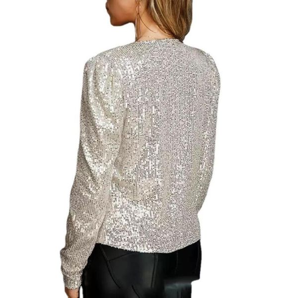 

lady chic glitter sequined jacket coat women shiny autumn puff long sleeve cardigan elegant female clubwear9857605, Black;brown