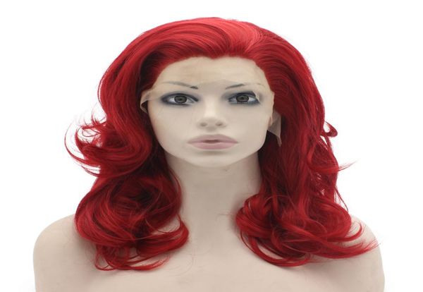 

shoulder length wavy red lace front synthetic hair natural party wig7333911, Black