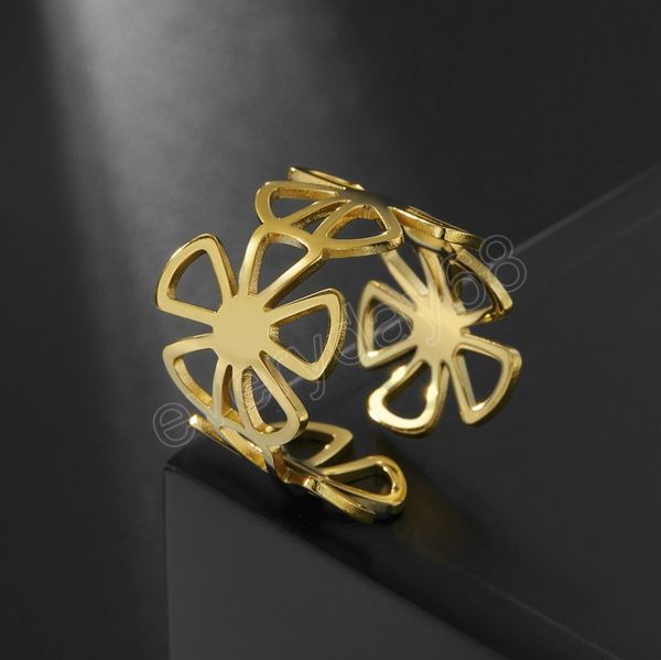 

stainless steel ring vintage daisies flowers open fashion ladies couple adjustable rings for women jewelry aesthetic girls gifts, Silver