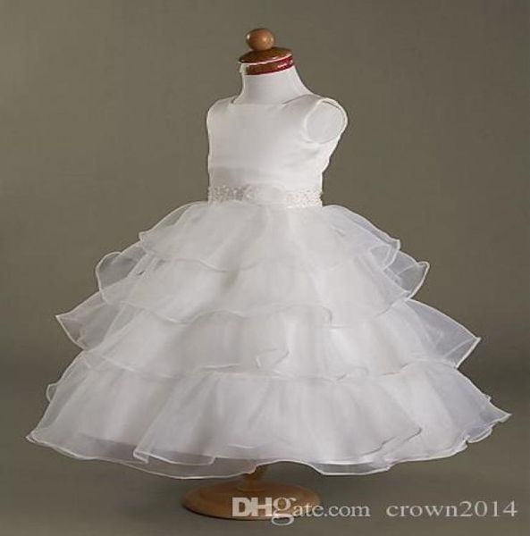 

2022 princess dresses white little girls fashion square neckline layered tealength beaded satin organza ball gown flower girl dre9516347, White;red