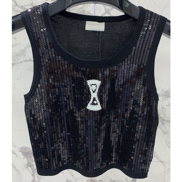 

8.8 fashion sequins embroidery sleeveless knitted tank women, White