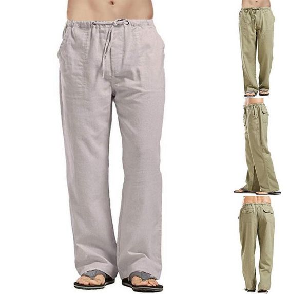

sweatpants mens nature cotton linen trousers summer pants casual male solid elastic waist straight loose pants plus size dropshipp1112991, Black
