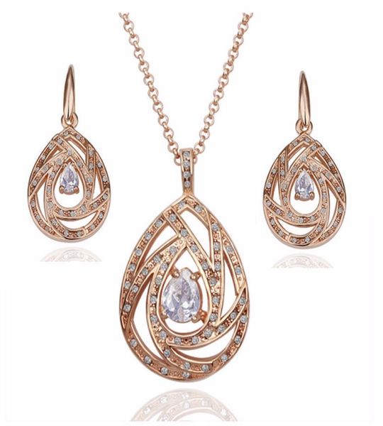 

classical 18k rose gold plated genuine austria crystal pendant necklaces drop earring fashion women jewelry sets6647403, Silver