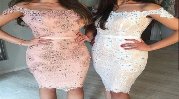 

2017 lace cocktail dresses off shoulder pinkwhite nude applique with sequins party dress zipper back prom gowns 2017 n53759241, Black