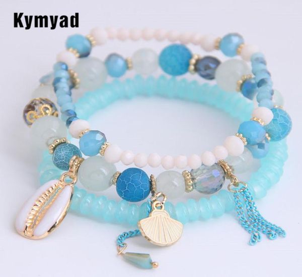 

kymyad 3pcsset multilayer bohemia beads bracelets for women bijoux sea shell charm beaded bracelet femme boho jewelry1024016, Golden;silver