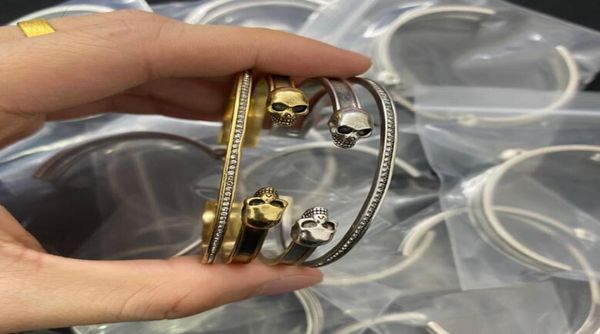 

vintage bangles double skull drill braceles skeleton men women opening couple party street bracelet mb1bn4 hiphop punk rock jewelr9858800, Black