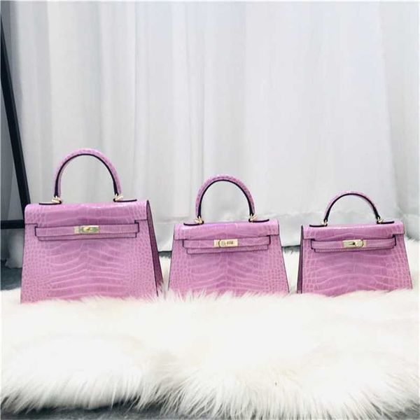 

outdoor bags h ermess designer kellyss handbag women color secondgeneration alligator pattern purple head layer cow womens quality portable