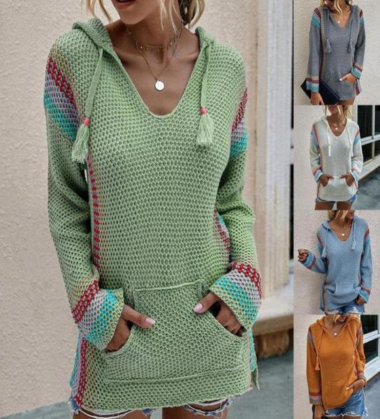 

autumn winter women sweater fashion long sleeve stripes patchwork hoodie pocket knit plus size warm clothes for female women0399173569, White;black