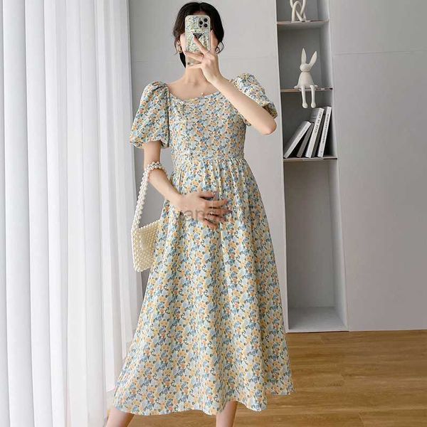 

maternity dresses maternity clothes fashion 2022 summer new retro square collar french wind short sleeve elegant women dress pregnancy p sho, White