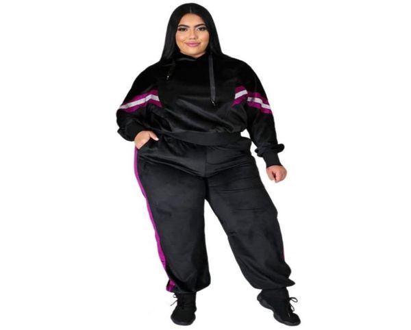 

plus size tracksuits thick hooded matching tracksuit velvet women039s clothing pullover two piece outfit sports jogging sweatpa7748292, Black