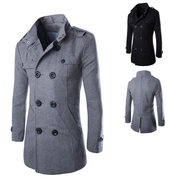

1pcs new winter coat coat fashion men039s wool jacket long03263102, Black