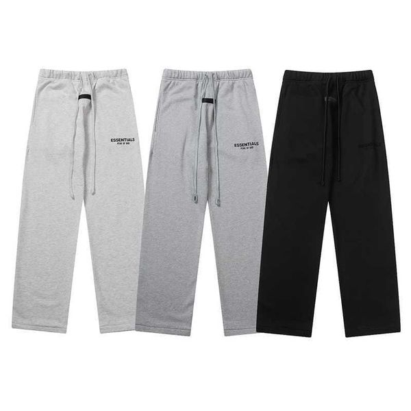 

high version esential season 8 main line flocking drawstring casual pants, Black