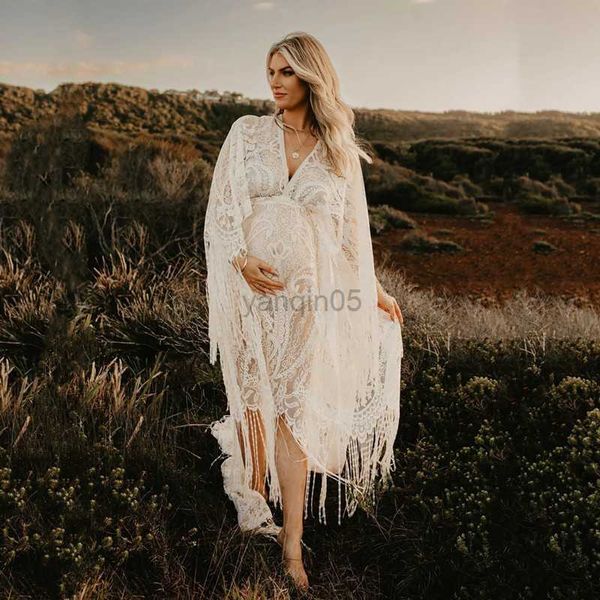 

maternity dresses boho lace maternity pgraphy props dresses size adjustable pregnancy p shoot bohemian long dress sides slit hkd230808, White
