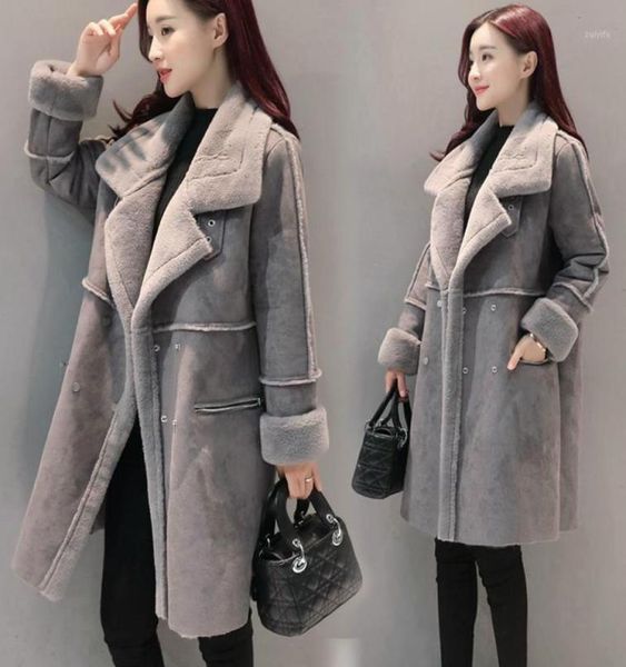 

women039s leather faux whole2021 winter women lambs wool outerwear female long thick shearling coats double breasted sue6339392, Black