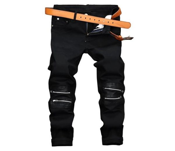 

men039s jeans mens knee zipper stitching long denim pencil pants for male fashion casual9021414, Blue