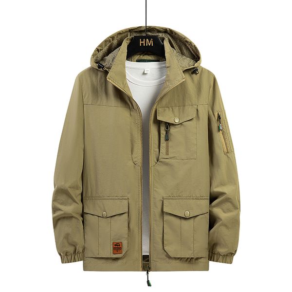 

men's jackets men spring autumn outdoor casual windproof baggy jacket men waterproof detachable hat multiple pockets pizex trench coats, Black;brown