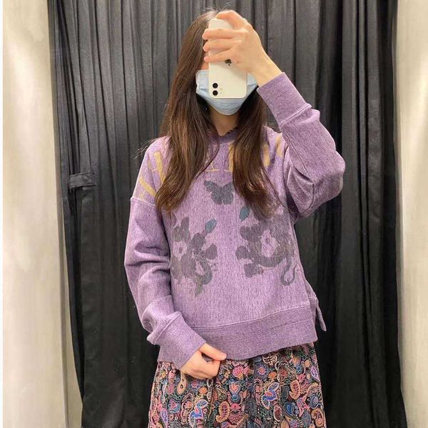 

zadig voltaire designers crew neck sportswear ink painting letter printing split flower purple luxury women apparel fashion brand pure cotto, Black