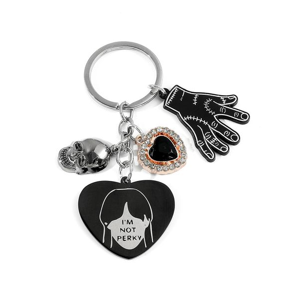 

anime girl boy black wednesday drip oil metal ball bell keychain key ring accesssory, Blue