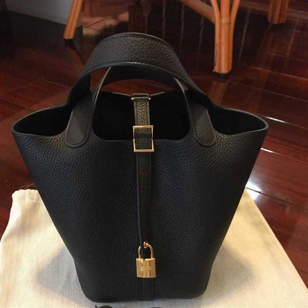 

a designer tote bag her mas handbag vegetable basket bags picotin lock female leather cowhide handbag large capacity bucket bag brand tote j