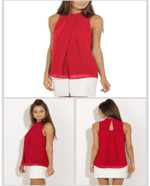 

9 colors halter neck shirts elegant sleeveless chiffon blouse ruffles turtleneck off shoulder blouses5653136, White