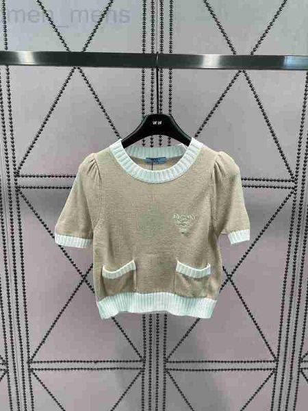 

women's knits & tees designer 23 spring/summer new fashion simple letter embroidery contrast color bubble sleeves versatile knitted 3tg, White