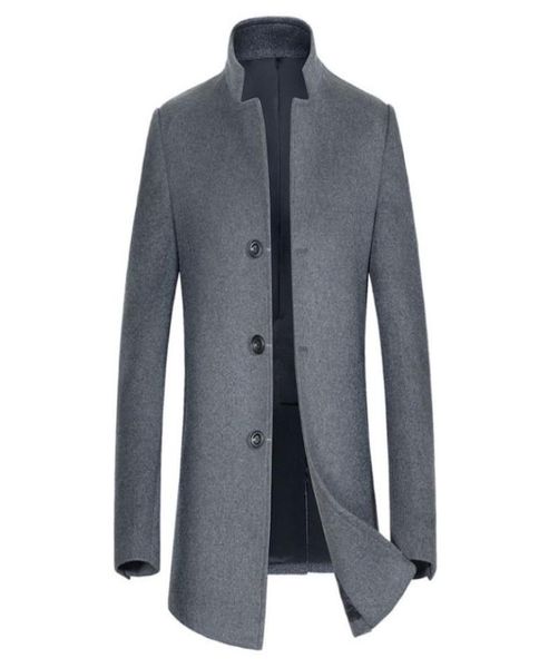 

autumn winter wool coat men england style stand collar medium long windbreaker jacket new casual grey woolen coat male 3xl5126756, Black