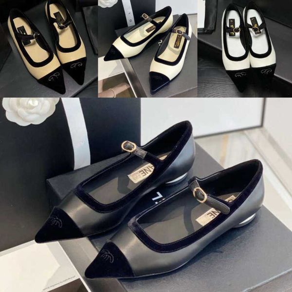 

dress shoes small fragrance designer high heels women's new flat shoes pointed velvet contrast color light button mary french single sh, Black