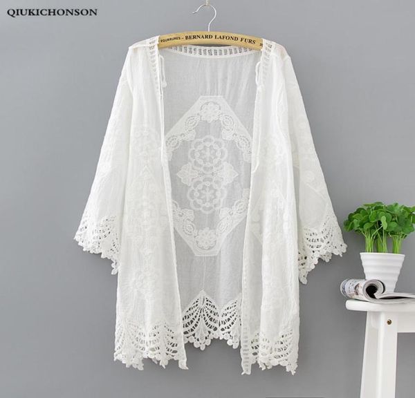 

women039s knits tees qiukichonson women summer cardigan white 2021 bohemian sweet ladies lace cardigans long vneck hollow ou9527074