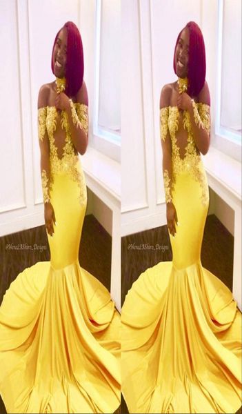 

yellow elegant off the shoulder lace prom evening dresses formal long sleeves mermaid appliques satin arabic long african formal 22506899, Black
