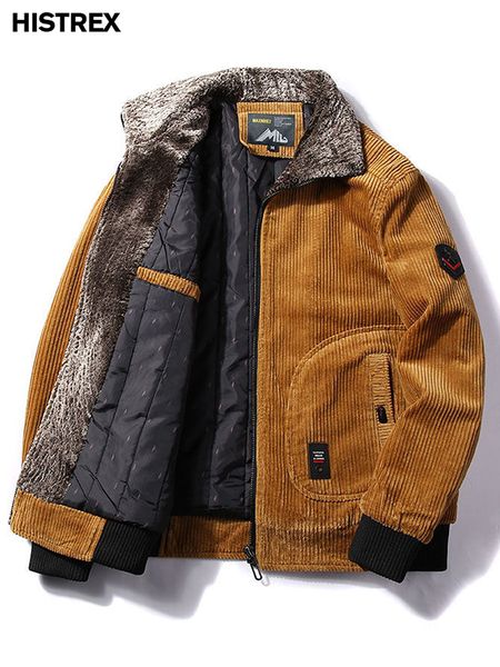 

men's jackets men's warm winter thermal corduroy jackets plus size thick warm windbreaker fur collar army jacket casual outwear mi, Black;brown