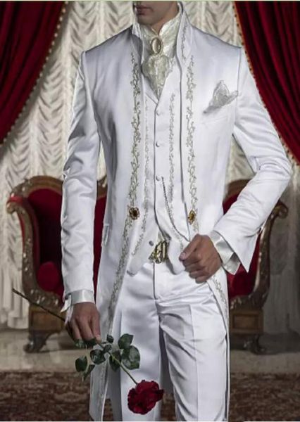 

white embroidery one button mens wedding suits for groomsmen 3pieces classic fitted tailcoat groom the men039s suits jack7434839, Black