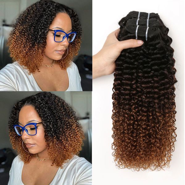 

lace brazilian curly human hair bundles ombre colored weave 1 3 4 kinky 230807, Black;brown
