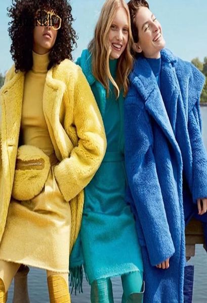 

women039s fur faux women long jacket solid teddy coat casual turn down collar winter warm elegant fake fashion outerwear fema8088640, Black