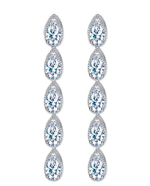 

luxury jewelry long dangle water drop earring designer for woman white aaa cubic zirconia earrings copper 18k gold diamond earring7503132, Silver