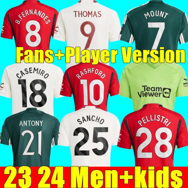 

fans player 22 23 24 sancho soccer jerseys bruno fernandes rashford football shirt 2023 2024 men kids kit martinez casemiro antony mancheste, Black;yellow