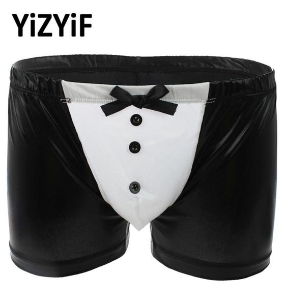 

men039s swimwear men patent leather boxer underwear with buttons and bowknot tuxedo brief gay sissy panties boxers menmen7435989