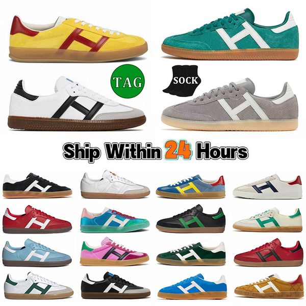 

with box designer gazelle bold platform casual shoes men women campus sneakers indoor suede low leather pink glow vegan white gum sambaes tr, White;red